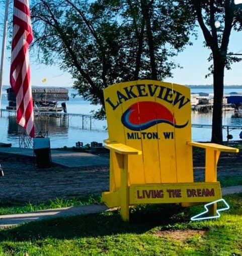 Comfortable seating area with lake view